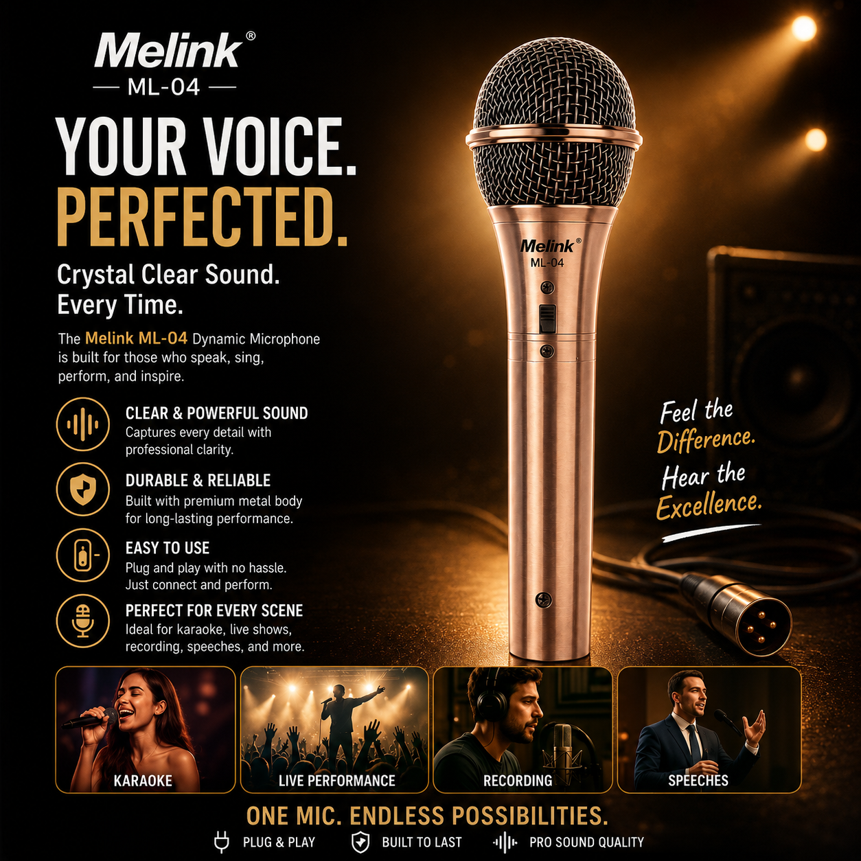 Melink ML-04 Dynamic Microphone – Crystal Clear Sound, Every Time – Speak. Sing. Shine.