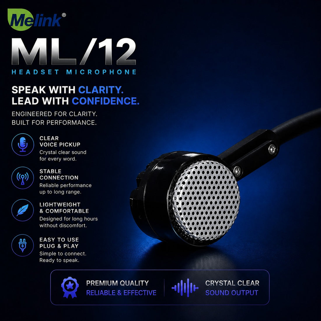Melink ML-12 Professional Wired Headset Microphone 5-Metre long Wired – High Clarity Voice Pickup for Teaching, Lectures, Mosque & Public Speaking