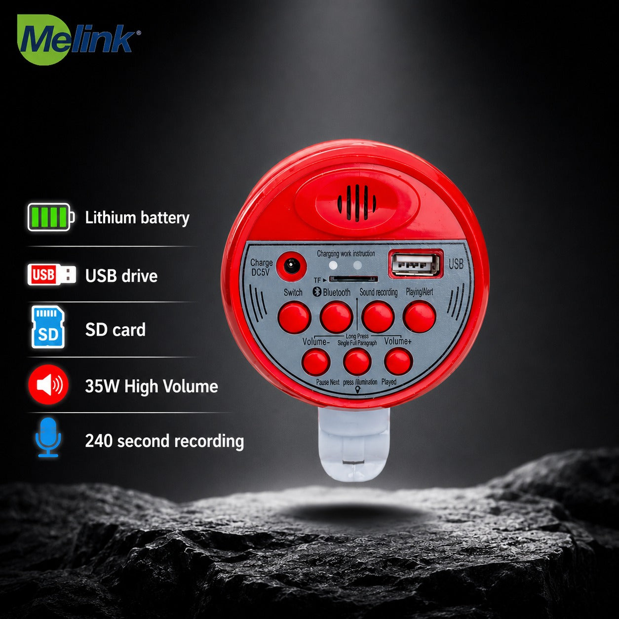 MELINK ML-09 Rechargeable 35W Megaphone with Bluetooth, USB, SD Card & 240 Second Recording