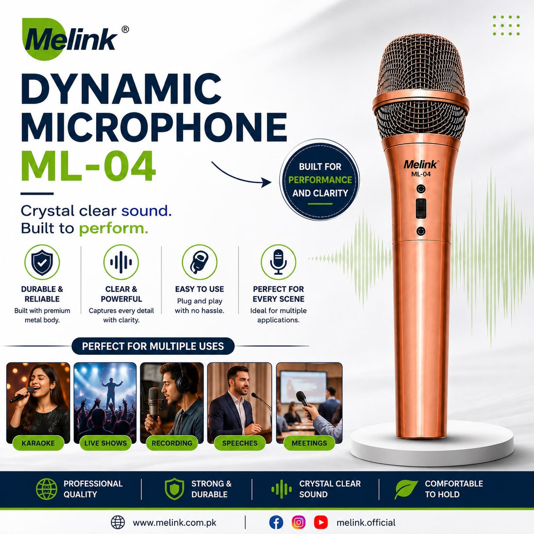 Melink ML-04 Dynamic Microphone – Crystal Clear Sound, Every Time – Speak. Sing. Shine.