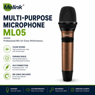 Melink ML05 Professional Multi-Purpose Wired Dynamic Microphone with XLR Cable