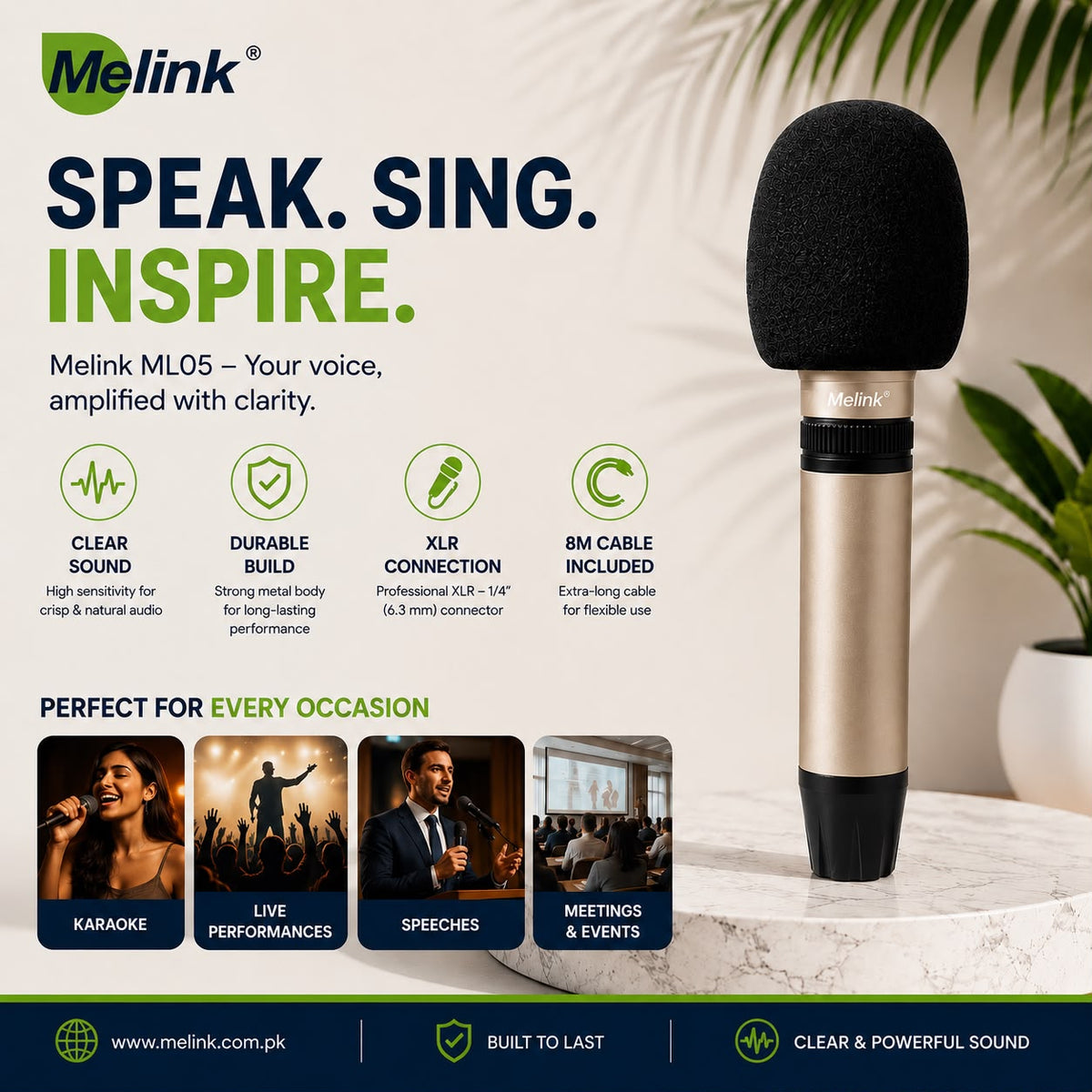 Melink ML05 Professional Multi-Purpose Wired Dynamic Microphone with XLR Cable