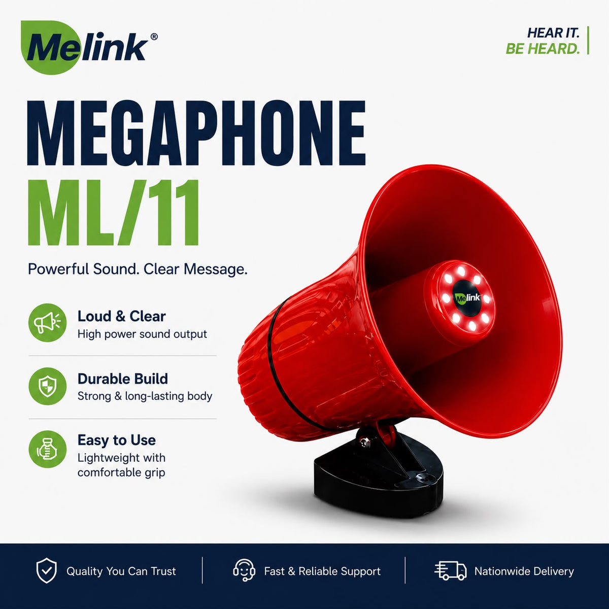 MELINK ML-11 Wired 35W Emergency Vehicle Megaphone with USB, SD Card & 240 Second Recording