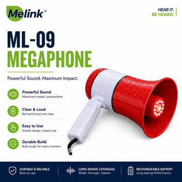 MELINK ML-09 Rechargeable 35W Megaphone with Bluetooth, USB, SD Card & 240 Second Recording