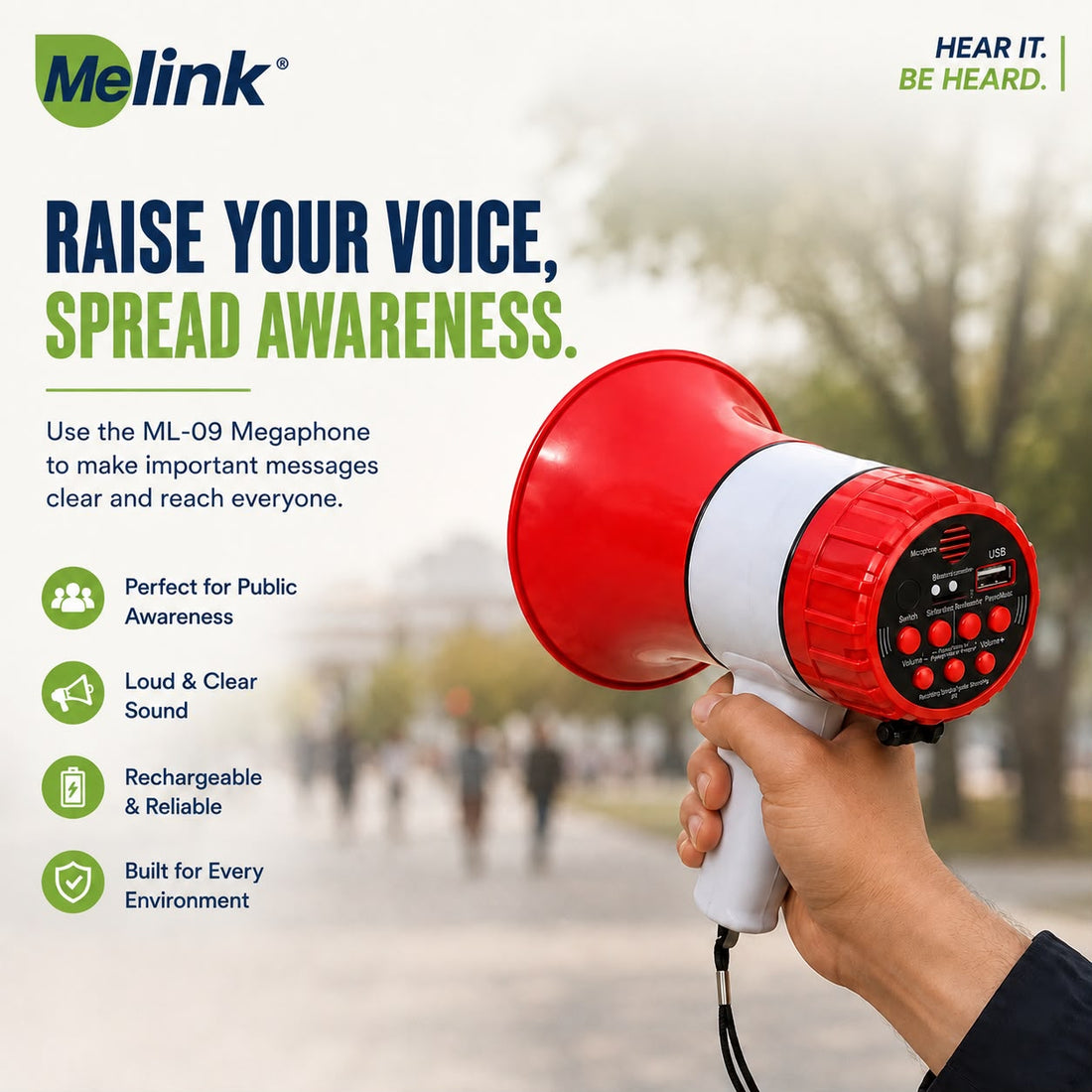 MELINK ML-09 Rechargeable 35W Megaphone with Bluetooth, USB, SD Card & 240 Second Recording