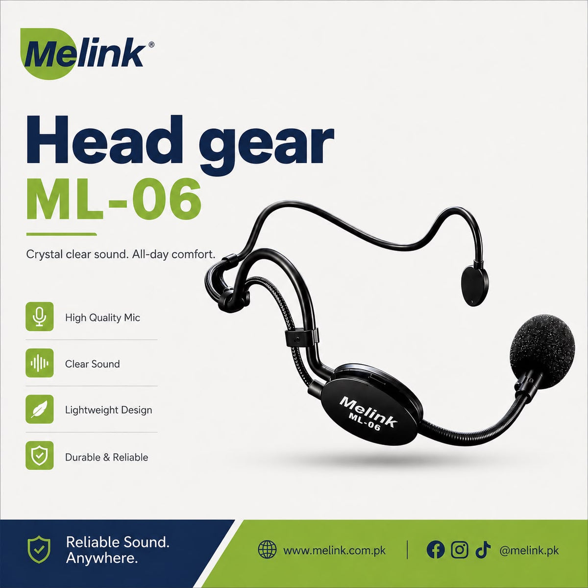 Melink ML-06 Professional Wired Headgear Microphone 10-Metre Long Wired – Lightweight Flexible Mic with Braided Cable for Teaching, Speaking & Events