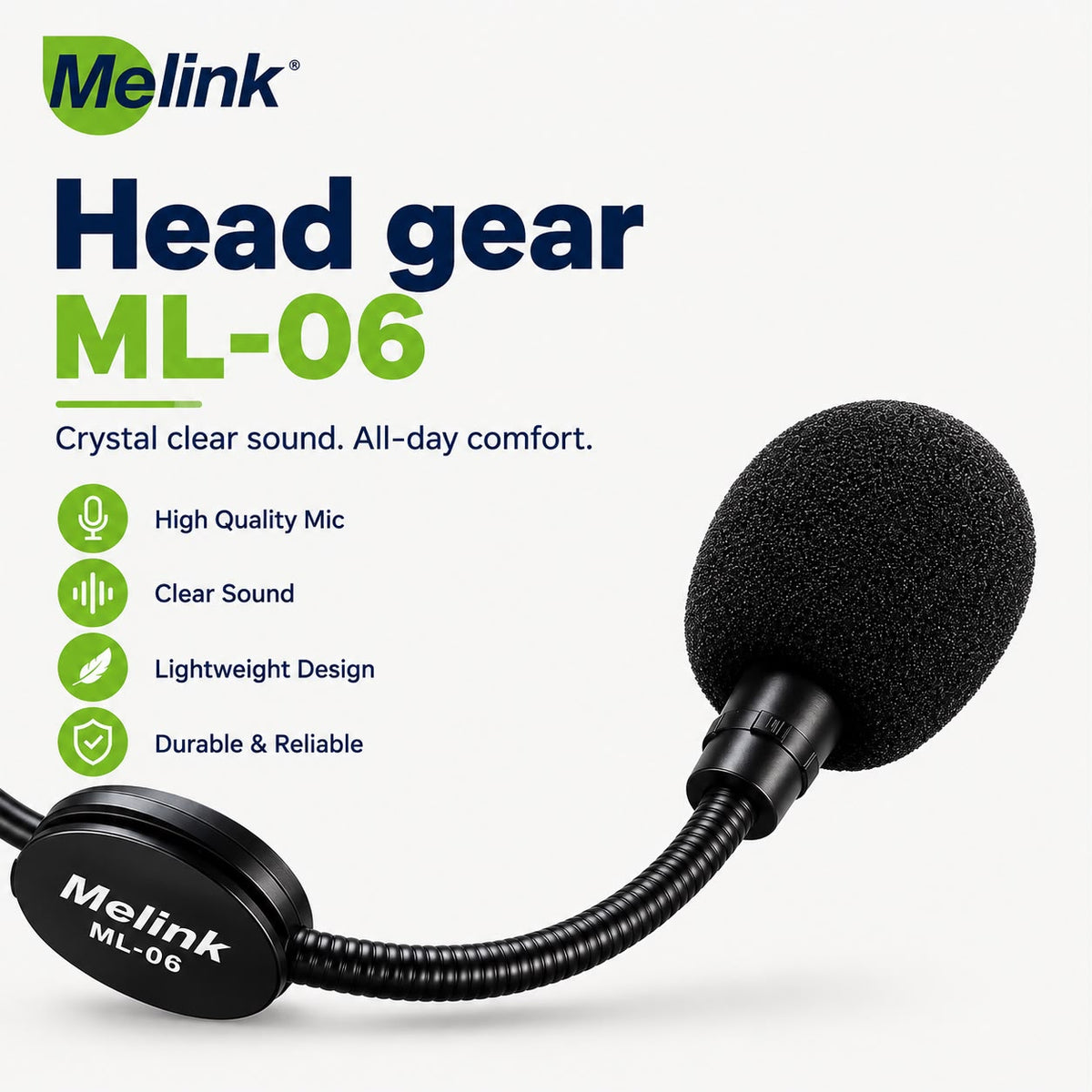 Melink ML-06 Professional Wired Headgear Microphone 10-Metre Long Wired – Lightweight Flexible Mic with Braided Cable for Teaching, Speaking & Events