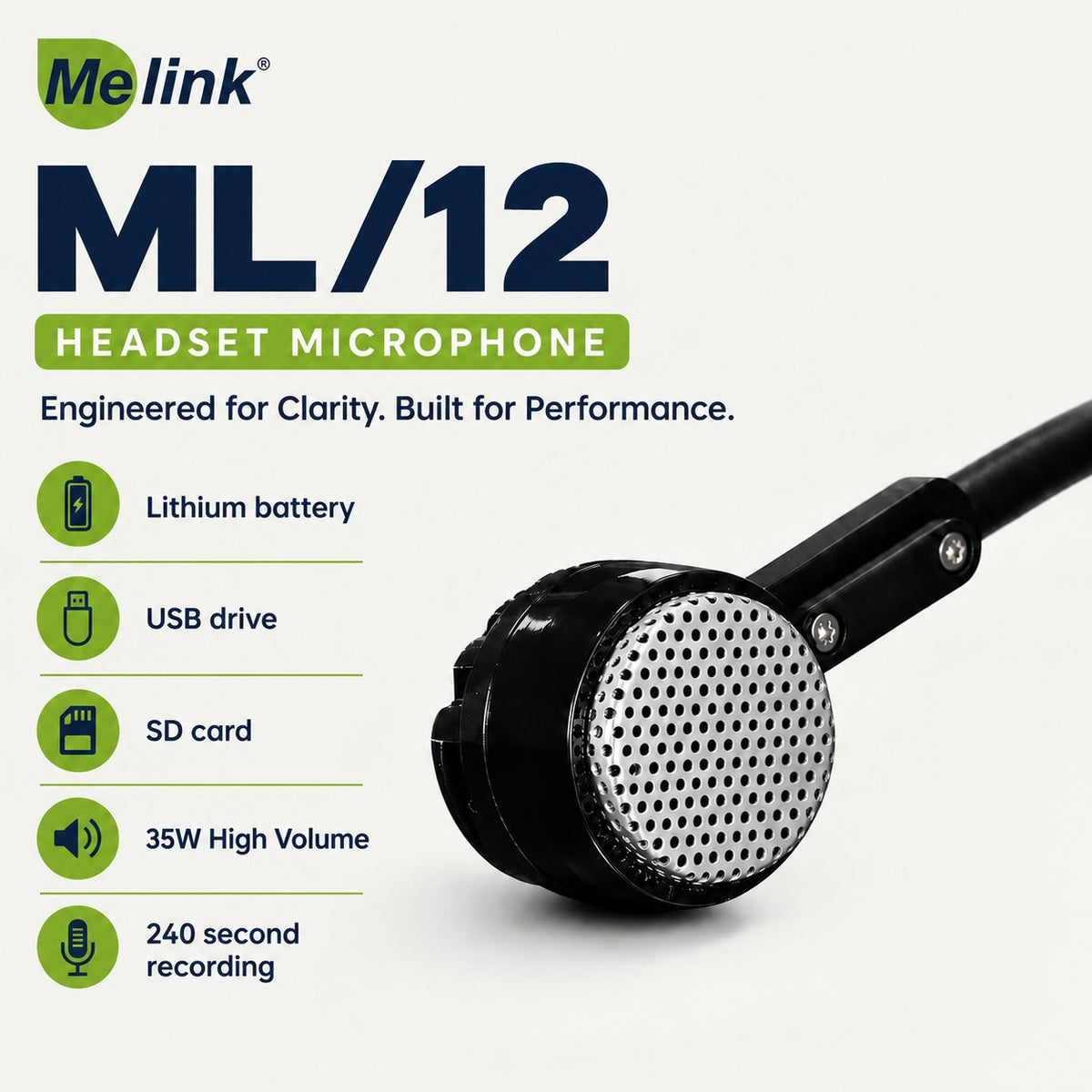 Melink ML-12 Professional Wired Headset Microphone 5-Metre long Wired – High Clarity Voice Pickup for Teaching, Lectures, Mosque & Public Speaking