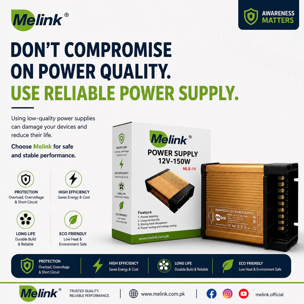 **Melink MLS-15 12V 150W Power Supply – Rainproof LED Power Supply with Cooling Fan**